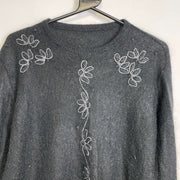 Black Mohair Floral Knit Sweater Jumper Small