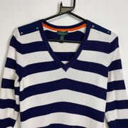 Navy White Striped Lauren Ralph Lauren Knit Sweater Jumper Womens Small