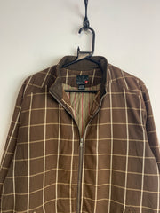 Brown Quiksilver Checkered Pattern Harrington Jacket Men's Medium