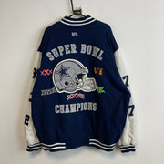 Blue and White NFL Baseball Jacket Men's 4XL