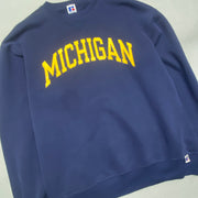 Vintage 90s Navy Russell Athletic Michigan Sweatshirt Men's Large