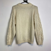 Beige Patterned Vintage Wool Jumper Sweater Medium