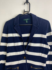 Navy-White Ralph Lauren Striped Cardigan Women's Medium