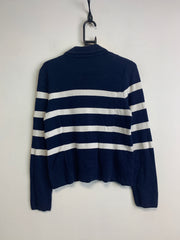 Navy-White Ralph Lauren Striped Cardigan Women's Medium