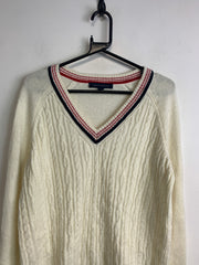 Cream Tommy Hilfiger V-neck Jumper Men's Medium