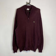 Red Lacoste Knit Sweater Jumper Quarter Zip XL