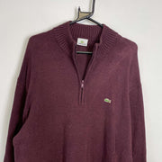 Red Lacoste Knit Sweater Jumper Quarter Zip XL