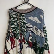 Vintage Multicolour Ski Knitwear Sweater Men's Large