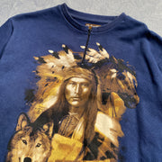 Blue Native American Graphic Print Sweatshirt Men's Medium
