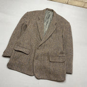 Brown Harris Tweed Pure Wool Blazer Jacket Men's Large