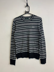 Grey Fred Perry Striped Sweater Men's Medium