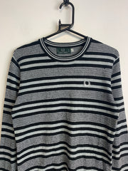 Grey Fred Perry Striped Sweater Men's Medium