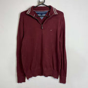 Red Tommy Hilfiger Quarter Zip Knit Jumper Sweater Large