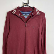 Red Tommy Hilfiger Quarter Zip Knit Jumper Sweater Large