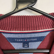 Red Tommy Hilfiger Quarter Zip Knit Jumper Sweater Large