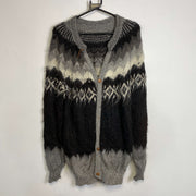 Grey Mohair Sweater Patterned Knit Cardigan Vintage Large Icelandic