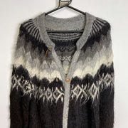 Grey Mohair Sweater Patterned Knit Cardigan Vintage Large Icelandic