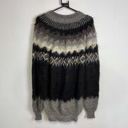 Grey Mohair Sweater Patterned Knit Cardigan Vintage Large Icelandic