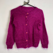 Pink Mohair Cardigan Knit Jumper Sweater Womens Medium