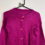 Pink Mohair Cardigan Knit Jumper Sweater Womens Medium