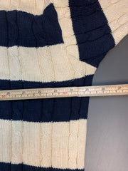 Beige and Navy Cable Knit Sweater Men's Large