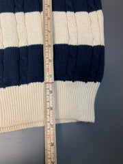 Beige and Navy Cable Knit Sweater Men's Large