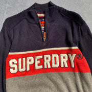 Navy and Grey Superdry Quarter zip Jumper Small