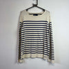 Vintage Beige and Navy Polo Ralph Lauren Jumper Women's Medium