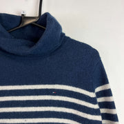 Navy and White Striped Tommy Hilfiger Jumper Women's Small