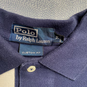 Vintage White and Navy Polo Ralph Lauren Polo Shirt Men's Medium