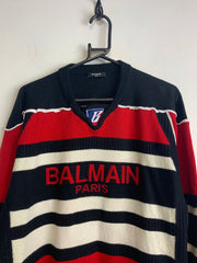 Multi-colour Balmain Striped V-neck Sweater Men's Medium