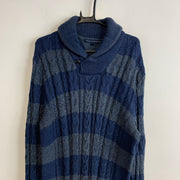 Navy and Grey Tommy Hilfiger Knitwear Sweater Men's Large