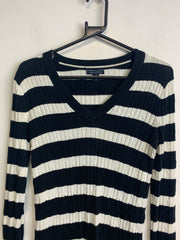 Black-white Tommy Hilfiger V-neck Sweatshirt Women's Small