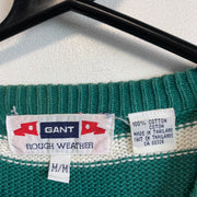 Green and White Gant Knitwear Sweater Men's Medium