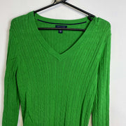 Green Tommy Hilfiger Knit V-Neck Jumper Sweater Womens Large