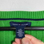 Green Tommy Hilfiger Knit V-Neck Jumper Sweater Womens Large