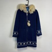 Vintage Navy Patterned Wool Winter Jacket Womens Small