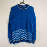 Vintage Blue Mohair Striped Knit Jumper Sweater Medium