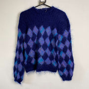 Vintage Blue Diamond Knit Jumper Sweater Mohair Womens Small