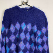 Vintage Blue Diamond Knit Jumper Sweater Mohair Womens Small