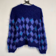 Vintage Blue Diamond Knit Jumper Sweater Mohair Womens Small