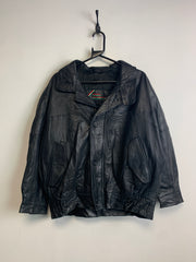 Black Leather Bomber Jacket Men's XL