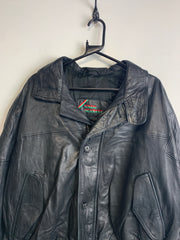 Black Leather Bomber Jacket Men's XL