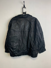 Black Leather Bomber Jacket Men's XL