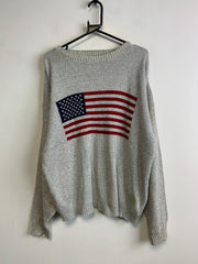 Grey American Flag Knit Sweater Men's Large