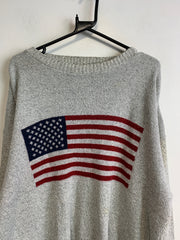 Grey American Flag Knit Sweater Men's Large