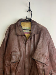 Vintage Brown Leather Bomber Jacket Men's XXL