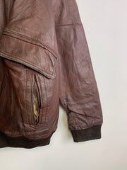 Vintage Brown Leather Bomber Jacket Men's XXL