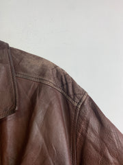 Vintage Brown Leather Bomber Jacket Men's XXL