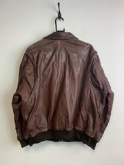 Vintage Brown Leather Bomber Jacket Men's XXL